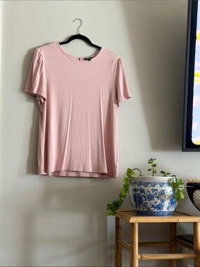 Express Light Pink Ribbed Short Puff Sleeve Top